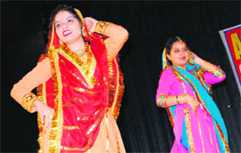 Students perform during an alumni meet at Government College for Women at Gandhi Nagar in Jammu 