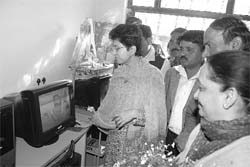 Union Minister for Housing and Urban Poverty Alleviation Kumari Selja inagurates a computer centre in Ambala Cantonment on Sunday.