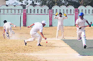 A match in progress at the Inter-College Cricket Tournament in Dehradun on Sunday. 