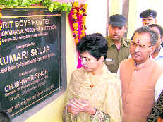 Union Minister Kumari Selja inaugurates a boys hostel in Yamunanagar