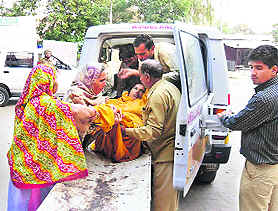 Accident victims being taken to the general hospital in Fatehabad on Sunday. 