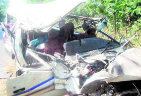 The Qualis that collided head-on with a truck at Chowki Mann village on Sunday.