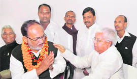 Lalu Prasad with Bihar Assembly Leader of Opposition Abdul Siddiqui in Patna. 