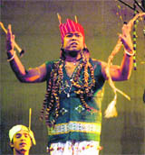 Artistes perform in the play, Richo Ekopa (Oedipus Rex) during the national theatre festival at Punjab Natshala in Amritsar on Saturday night.