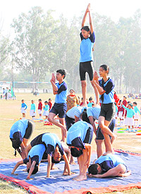 Students of Air Force School 3 BRD AF during the schools sports day. 