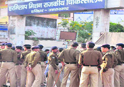 Heavy deployment of police at the district hospital in Haridwar