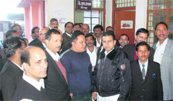 Lawyers protest at the Dehradun District Court
