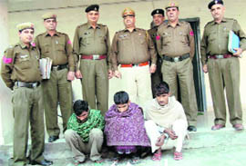 Three members of a robbers gang in police custody at Panipat.
