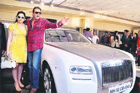 CAR SEWA: Bollywood actor Sanjay Dutt presents a Rolls Royce Ghost car to his wife Manyata in Mumbai
