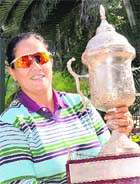 Pauline JM Singh with the Sardar Wazir Singh Memorial Trophy at the Chandigarh Golf Club.