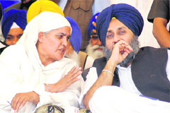 Deputy Chief Minister Sukhbir Badal and former SGPC chief Jagir Kaur at a workers rally in Jalandhar