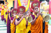 Monks take out a procession to celebrate the 900th birth anniversary of the first Karampa Dusum Khyenpa, 