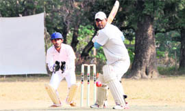 A batsman attempts a shot at the Beehive Challenger Trophy T20 Cricket Tournament at Matawala Bagh Ground in Dehradun on Thursday.