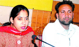 Simon and Veerpal Kaur address the media in Jalandhar on Thursday.