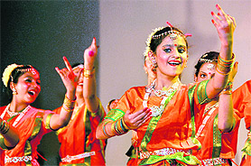 Students present a dance during the annual day celebrations of Sat Paul Mittal School in Ludhiana on Thursday. Tribune photo: Himanshu Mahajan