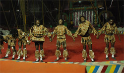 Artistes of the Great Indian Circus performing during a show in Ferozepur.