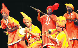 Prakash Nath and troupe perform during the SAARC Folklore and Heritage Festival at the Tagore Theatre in Chandigarh on Friday