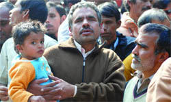 The blind take part in a rally at Parliament Street in New Delhi on Friday.