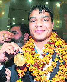 Eighteen-year-old Vikas Krishan from Bhiwani won the gold in the 60-kg weight category.