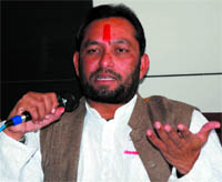 Pawan Gupta, national president of the Shiv Sena (Hindustan) interacts with media in Bathinda on Saturday