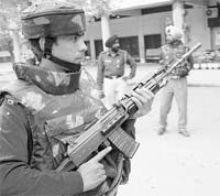 Chandigarh police personnel cordon off Jagat Cinema after getting a call of a bomb in Chandigarh on Saturday.