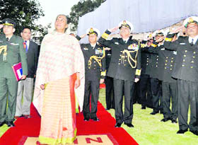 Uttarakhand Governor Margaret Alva at the Navy Day celebrations at the Naval Hydrographic Office in Dehradun on Saturday.