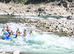 Rafters experience the rapids of the Saryu river in Pitthoragarh.