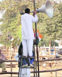 Work under way at the venue of Nav vikas and samman rally in Fatehabad