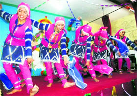 Students perform during the annual function of Government Senior Secondary Girls School at Lakkar Bazaar in Shimla on Saturday.