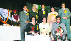 Participants of a seminar on Sheikh Mohammad Abdullah on the development of education and rural economy held at Abhinav Theatre in Jammu