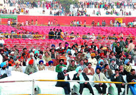 Vacant chairs on the concluding day of the Virasat Mela at Sports Stadium in Bathinda on Sunday