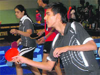 Players in action during a table tennis match at Sector 23 in Chandigarh on Sunday.
