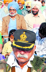 Participants in the Ex-Servicemen Rally during the Army Mela in Patiala on Sunday