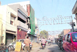 An encroachment (structure being constructed without a provision for the house line) coming up near Anardana Chowk in Patiala on Sunday