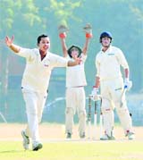 A player of SDAV, Sector 8, appeals for an LBW during their match against Tau Devi Lal Stadium in Chandigarh on Monday.