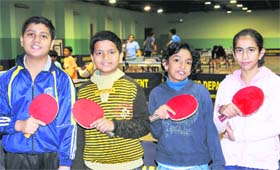 Top-ranked table tennis players of Chandigarh (from left) Akul Mahajan (U-14), Shaurya Gupta (U-12), Paavan (U-12) and Parveen Verma (U-14) at Sector 23 in Chandigarh on Monday.