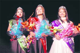 Miss Uttarakhand Bahar Kaur Ratan (centre) with runners-up at the beauty pageant in Dehradun