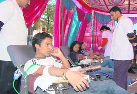 Students of DAV College donate blood at a camp in Dehradun