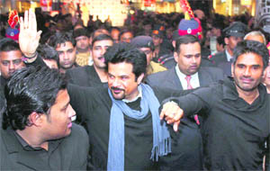 Actors Anil Kapoor and Suneil Shetty during a promotional event for their upcoming film "No Problem" at a mall in Gurgaon on Sunday.
