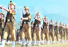 Personnel at a parade to mark the 48th Raising Day of Himachal Home Guards in Dharamsala
