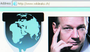 A screen shot of a web browser in Zurich displays the WikiLeaks website 