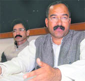 GMVN vice-president Raghunath Singh Negi addresses a press conference in Dehradun on Tuesday
