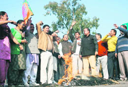 BJP activists hold a demonstration in Jammu on Tuesday