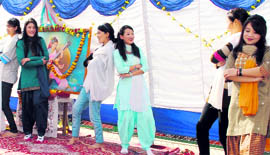 Students give a performance at a function at Government Girls Higher Secondary School, Mubarak Mandi, Jammu, on Tuesday