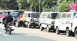 Deception and exploitation: Ambulances' used as taxis lined outside Dayanand Medical College and Hospital in Ludhiana.