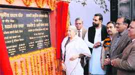 Health Minister Laxmi Kanta Chawla lays the foundation stone of a block of Government Ayurvedic Hospital in Bathinda on Tuesday.