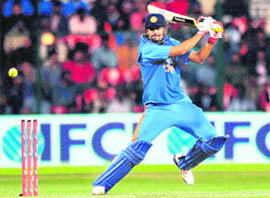 Yusuf Pathan plays a shot on way to his century during the fourth ODI against New Zealand in Bangalore on Tuesday.