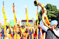 A procession being taken out on the eve of martyrdom day of Guru Teg Bahadur in Chandigarh on Wednesday