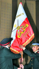 Lt-Gen RS Sujlana, Commandant, IMA, presents the banner to the Basantar Company for emerging overall winners