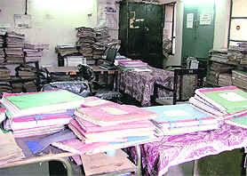 Offices of Punjab State Power Corporation Limited wear a deserted look due to a strike in Ludhiana on Wednesday.